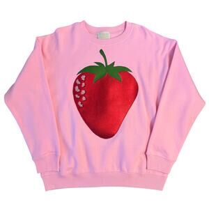Judith March Sweatshirt Strawberry Pink Pullover Rhinestone Funky Artsy Large